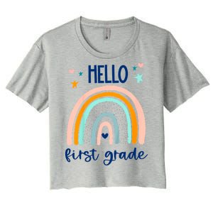 Hello First Grade Retro Rainbow Women's Crop Top Tee