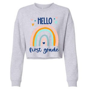 Hello First Grade Retro Rainbow Cropped Pullover Crew