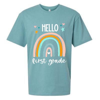 Hello First Grade Retro Rainbow Sueded Cloud Jersey T-Shirt
