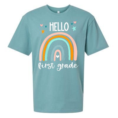 Hello First Grade Retro Rainbow Sueded Cloud Jersey T-Shirt