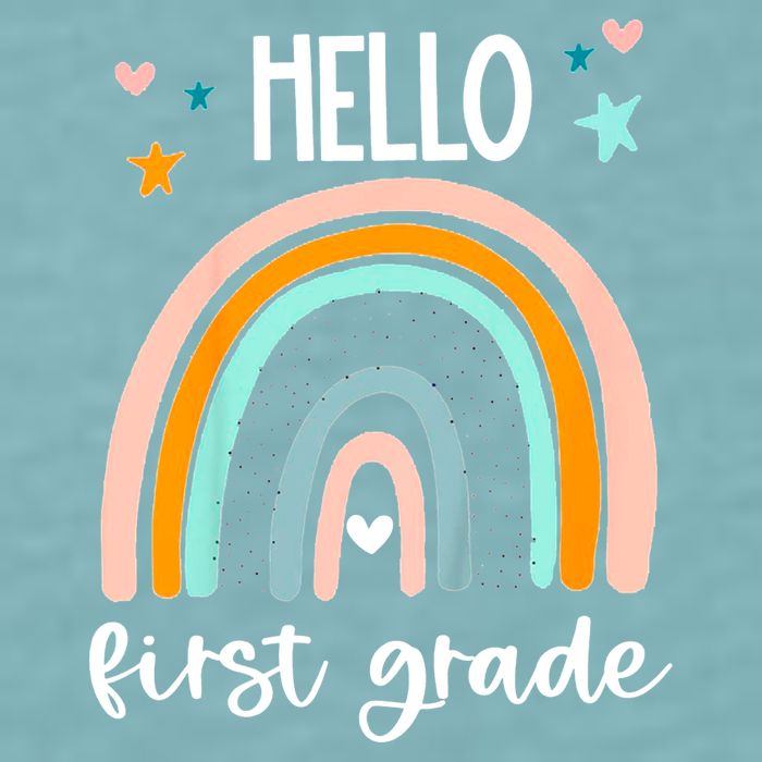 Hello First Grade Retro Rainbow Sueded Cloud Jersey T-Shirt