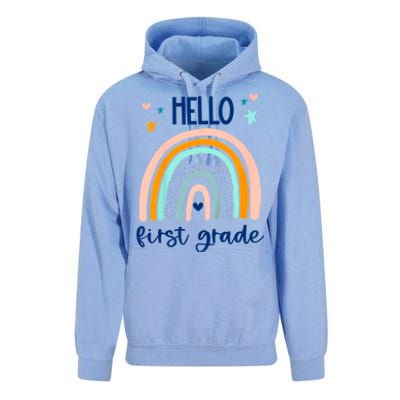 Hello First Grade Retro Rainbow Unisex Surf Hoodie