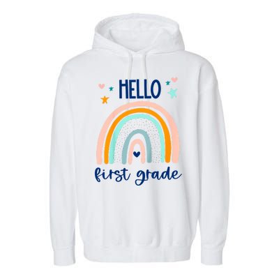 Hello First Grade Retro Rainbow Garment-Dyed Fleece Hoodie