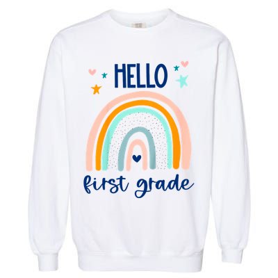 Hello First Grade Retro Rainbow Garment-Dyed Sweatshirt