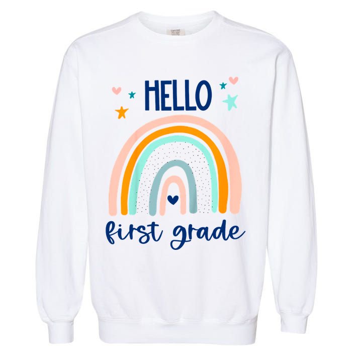 Hello First Grade Retro Rainbow Garment-Dyed Sweatshirt