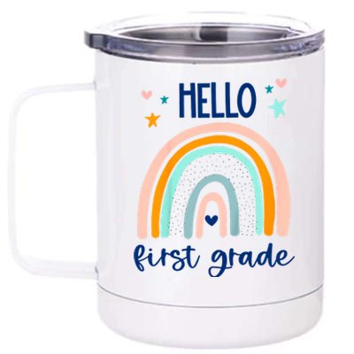 Hello First Grade Retro Rainbow 12 oz Stainless Steel Tumbler Cup