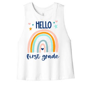 Hello First Grade Retro Rainbow Women's Racerback Cropped Tank