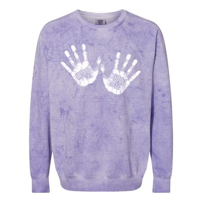 Hello Good Bye Paint Hand Prints Colorblast Crewneck Sweatshirt