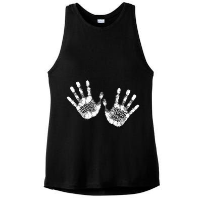 Hello Good Bye Paint Hand Prints Ladies PosiCharge Tri-Blend Wicking Tank
