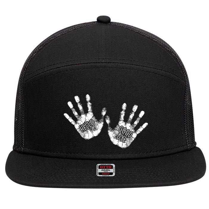 Hello Good Bye Paint Hand Prints 7 Panel Mesh Trucker Snapback Hat