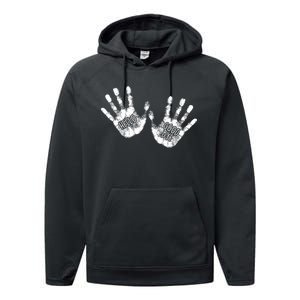 Hello Good Bye Paint Hand Prints Performance Fleece Hoodie