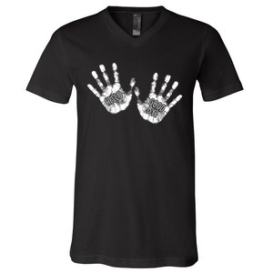 Hello Good Bye Paint Hand Prints V-Neck T-Shirt