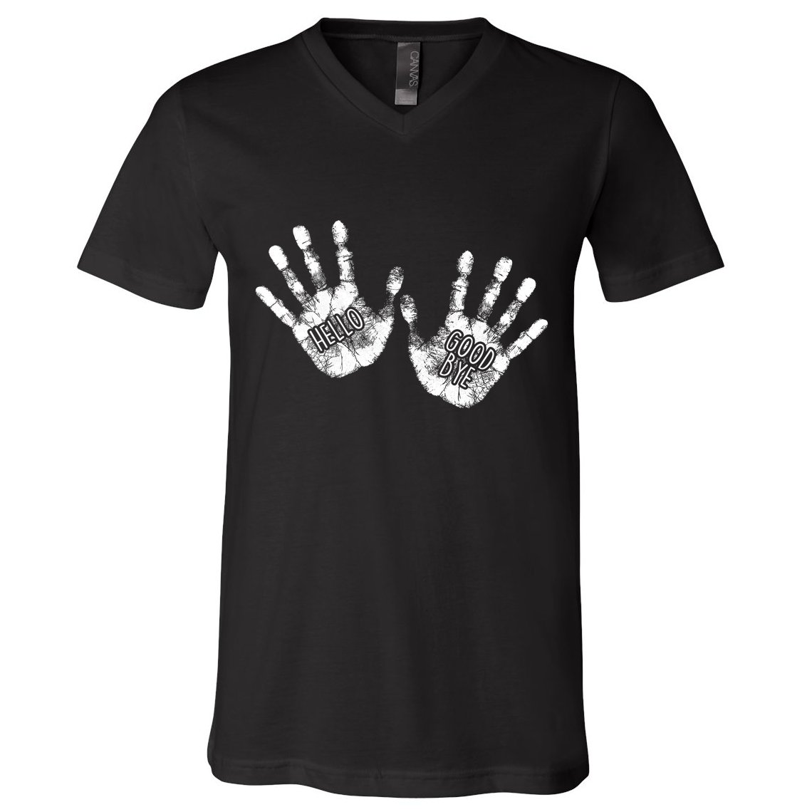 Hello Good Bye Paint Hand Prints V-Neck T-Shirt