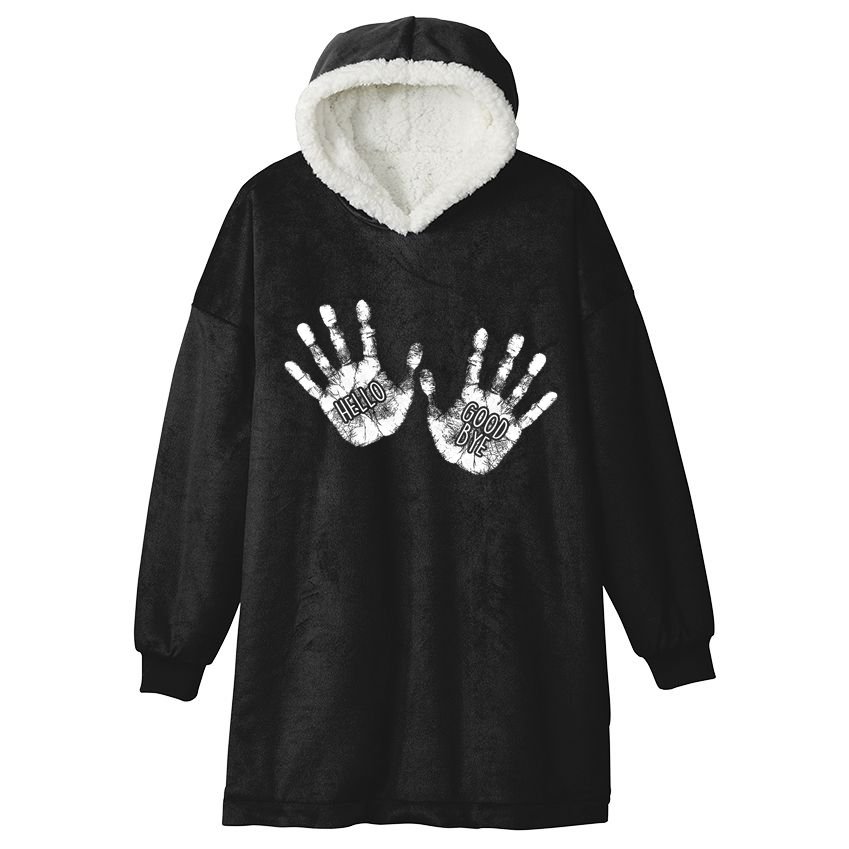Hello Good Bye Paint Hand Prints Hooded Wearable Blanket