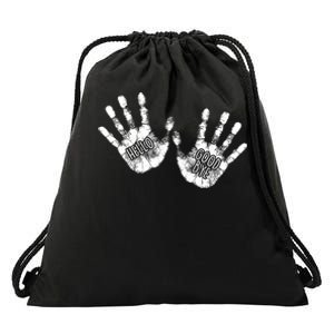 Hello Good Bye Paint Hand Prints Drawstring Bag