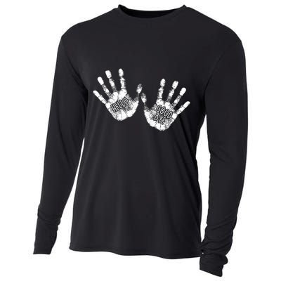 Hello Good Bye Paint Hand Prints Cooling Performance Long Sleeve Crew