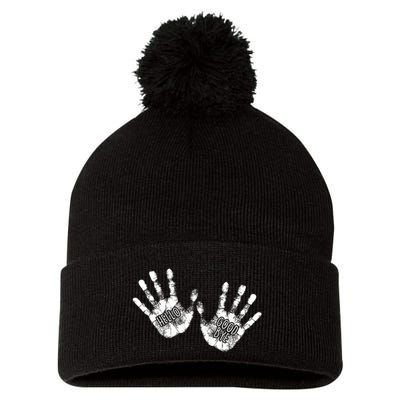 Hello Good Bye Paint Hand Prints Pom Pom 12in Knit Beanie