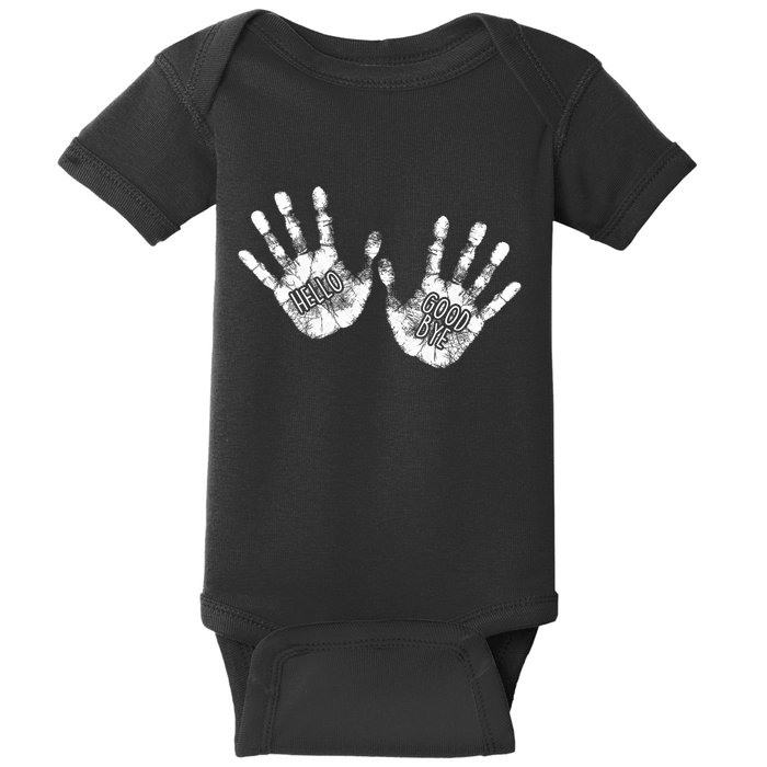 Hello Good Bye Paint Hand Prints Baby Bodysuit
