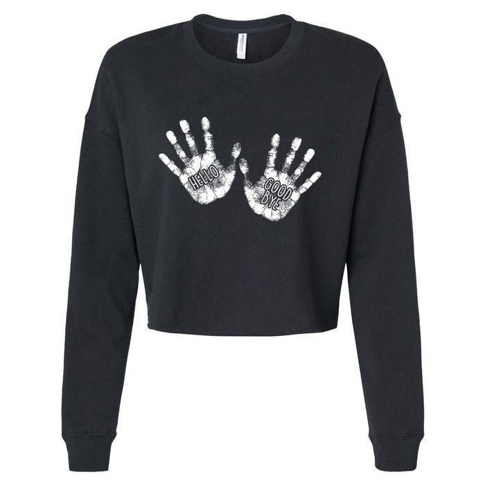 Hello Good Bye Paint Hand Prints Cropped Pullover Crew
