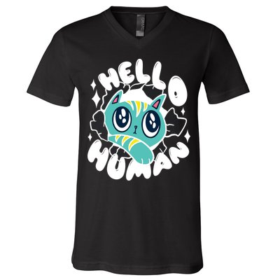 Hello Human Cat V-Neck T-Shirt