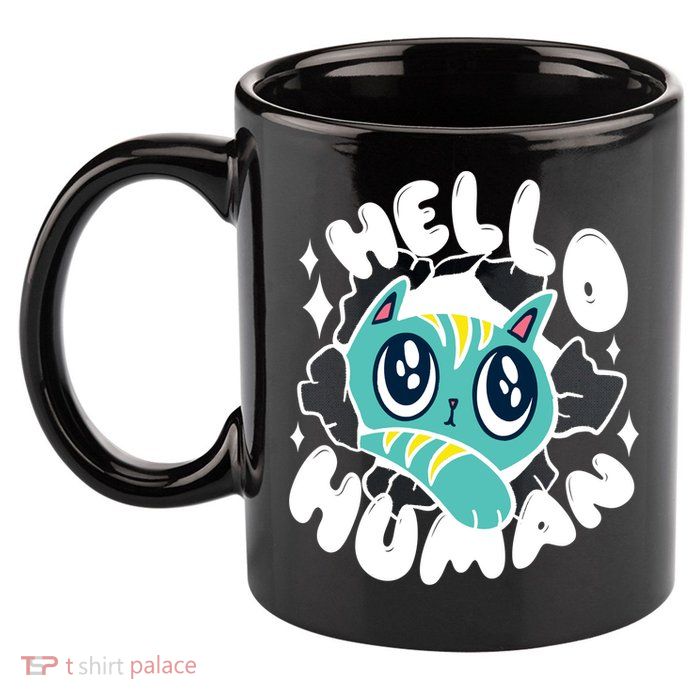 Hello Human Cat 11oz C Handle Ceramic Mug