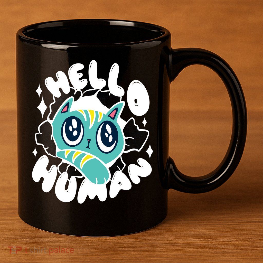 Hello Human Cat 11oz C Handle Ceramic Mug