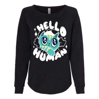 Hello Human Cat Womens California Wash Sweatshirt