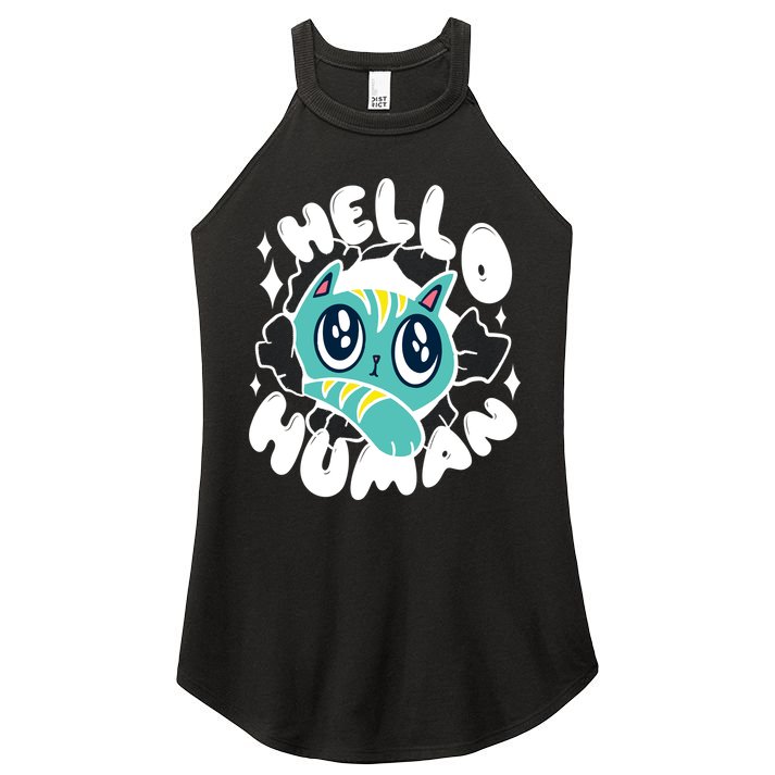 Hello Human Cat Women's Perfect Tri Rocker Tank