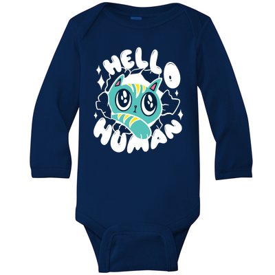 Hello Human Cat Baby Long Sleeve Bodysuit