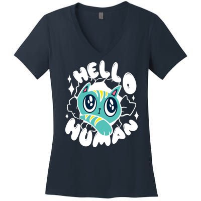 Hello Human Cat Women's V-Neck T-Shirt