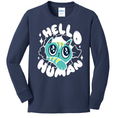 Hello Human Cat Kids Long Sleeve Shirt