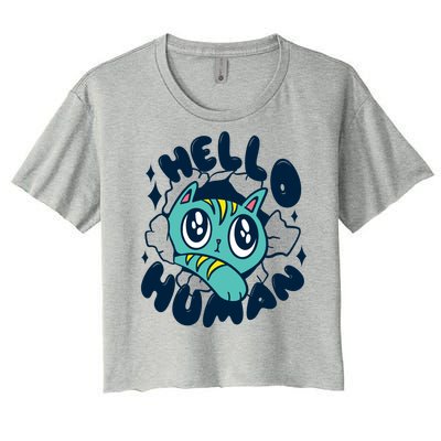 Hello Human Cat Women's Crop Top Tee