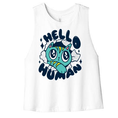 Hello Human Cat Women's Racerback Cropped Tank