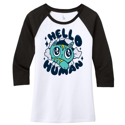 Hello Human Cat Women's Tri-Blend 3/4-Sleeve Raglan Shirt