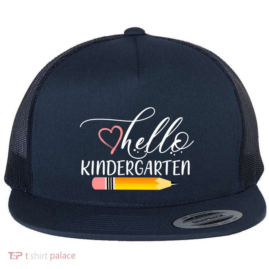 Hello Kindergarten Cute Pencil Flat Bill Trucker Hat