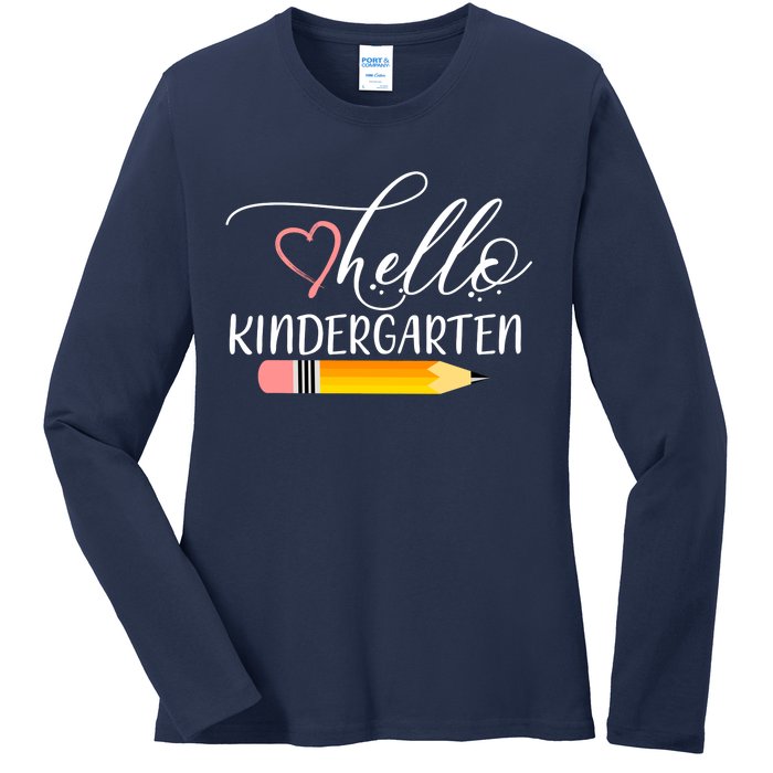 Hello Kindergarten Cute Pencil Ladies Long Sleeve Shirt