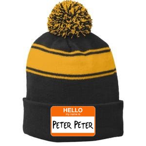 Hello My Name Is Peter Peter Stripe Pom Pom Beanie