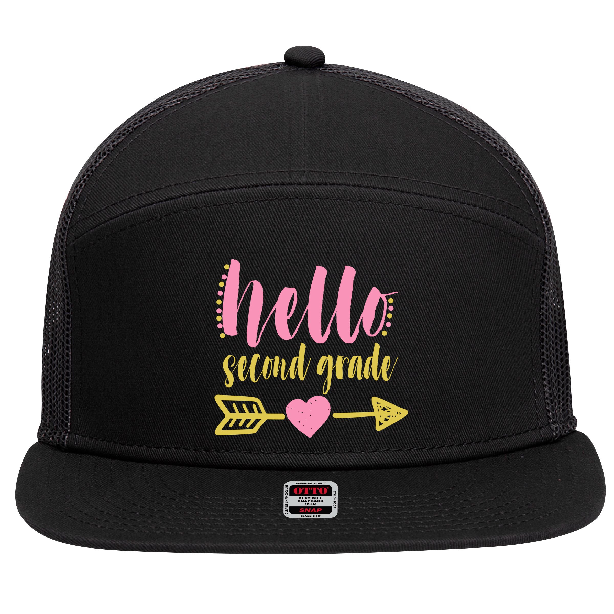 Hello Second Grade Cute Elementary School 7 Panel Mesh Trucker Snapback Hat