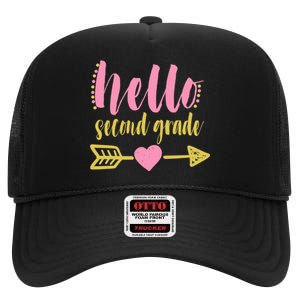 Hello Second Grade Cute Elementary School High Crown Mesh Back Trucker Hat