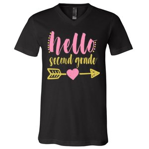 Hello Second Grade Cute Elementary School V-Neck T-Shirt