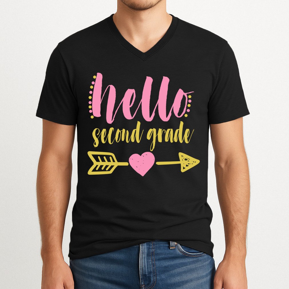 Hello Second Grade Cute Elementary School V-Neck T-Shirt