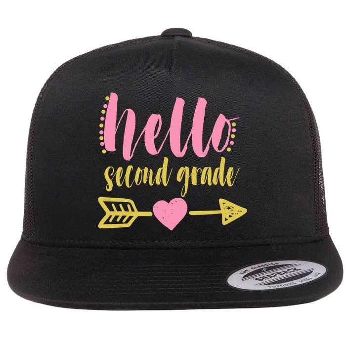 Hello Second Grade Cute Elementary School Flat Bill Trucker Hat