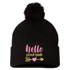 Hello Second Grade Cute Elementary School Pom Pom 12in Knit Beanie