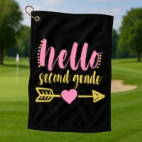 Hello Second Grade Cute Elementary School Golf Towel