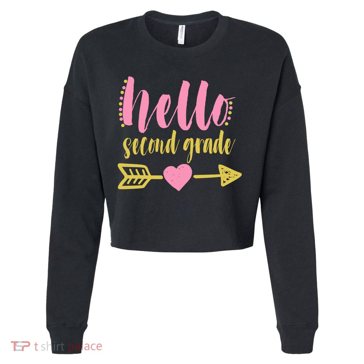 Hello Second Grade Cute Elementary School Cropped Pullover Crew