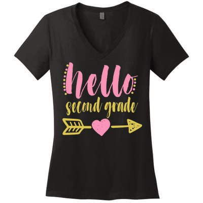 Hello Second Grade Cute Elementary School Women's V-Neck T-Shirt