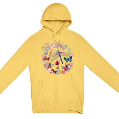 Hello Spring Floral Bugs Premium Pullover Hoodie