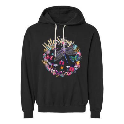 Hello Spring Floral Bugs Garment-Dyed Fleece Hoodie