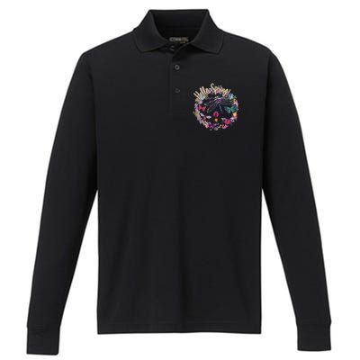 Hello Spring Floral Bugs Performance Long Sleeve Polo