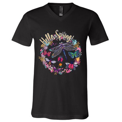 Hello Spring Floral Bugs V-Neck T-Shirt